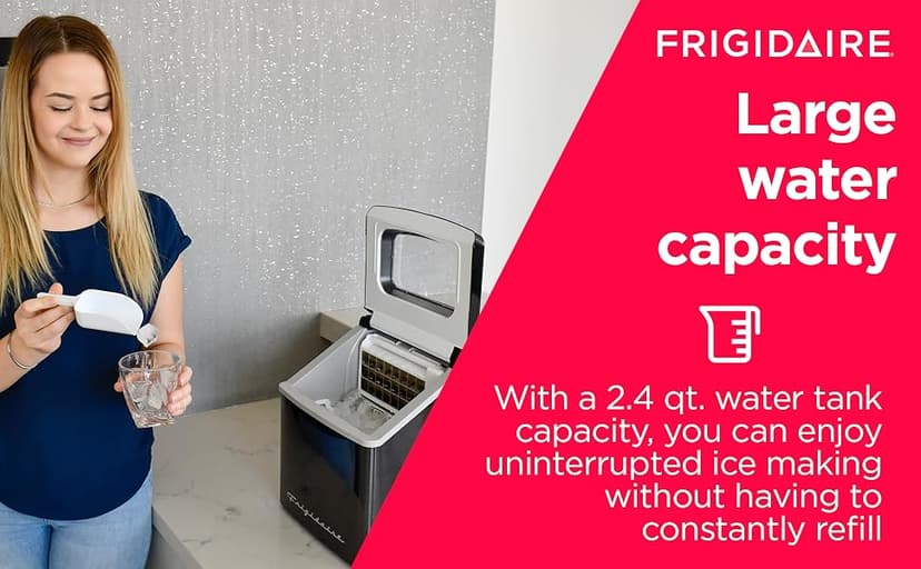 Frigidaire Ice Maker EFIC452, Countertop Stainless Steel Ice Maker with Transparent Window, Clear Ice Cube Maker with 40 lbs. Capacity, Ice Maker Machine – 14.8" D x 11" W x 14.1" H (Black)