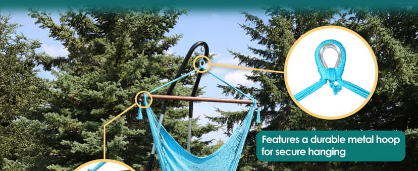 Sunnydaze Outdoor Hammock Chair Swing for Reading - Hanging Hammock Swing for Indoor or Patio - 300lb Capacity - Caribbean XL - Sky Blue