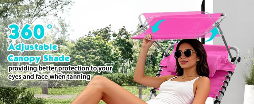 Outdoor Tanning Chair with Sun Canopy Shade & Face Hole, Folding Lounge Chair with Beach Table and Carry Bag for Poolside Sunbathing Lawn