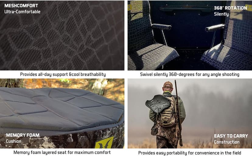 Hawk Stealth Spin Chair - Silent, Comfortable, Swiveling, Portable Chair for Camping, Hunting, Fishing, Backpacking, and More (Bone Collector Edition) , Black