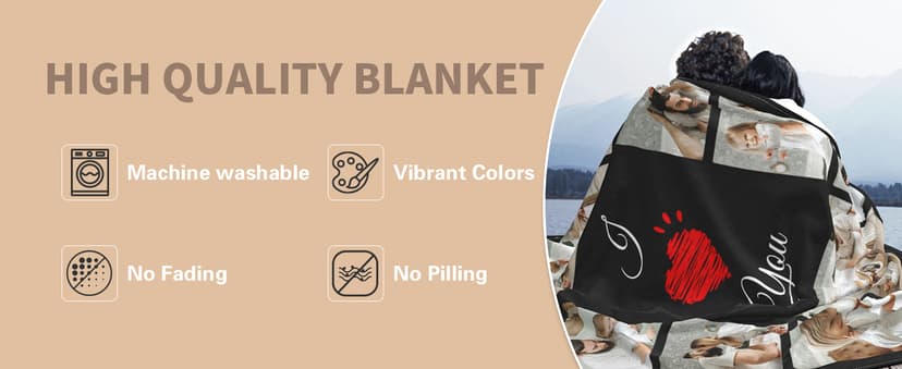 Custom Blanket with Picture Text, Personalized 1 Photo Blanket, HD Printing Customized Flannel Throw Blanket Gifts for Mom Dad Couple Girlfriend Boyfriend Wife Husband Gift