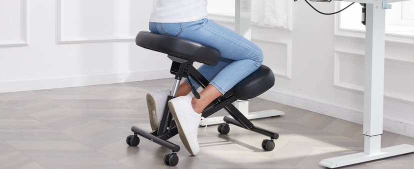 Ergonomic Kneeling Chair, Meditation Chair with Height Adjustable and Cushion for Home and Office, Posture Office Stool with an Angled Seat and Casters