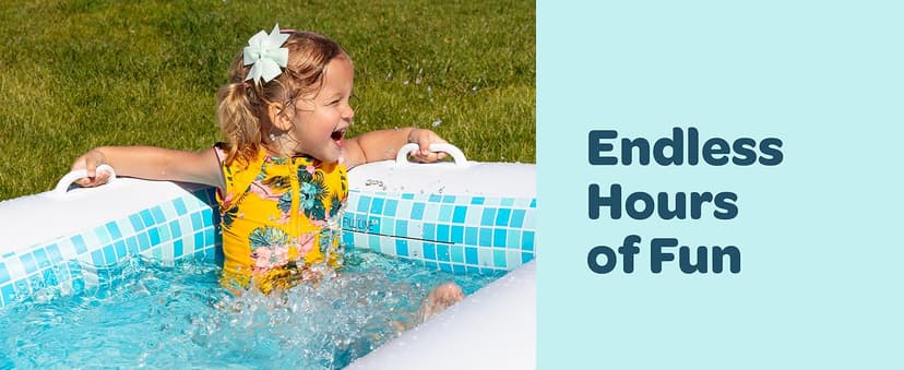 2-in-1 Inflatable Kiddie Pool, 65"x39"x10" (5'5") Soft Cushioned Floor, Handles, Drain, Shallow Rectangular Blowup Swimming Pool for Kids Age 2+ Toddler Ball Pit, Small Adult Backyard Tanning Pool