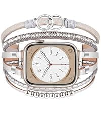 MOFREE Beaded Bracelet Compatible with Apple Watch Band 38mm/40mm/41mm/42mm, Fashion Elastic Stretch Women Bands for iWatch Series 11/10/9/8/7/SE/6/5/4/3/2/1 iPhone Watch Strap Bands Rose Gold