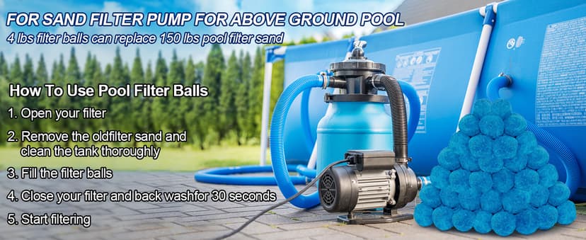 WLLEYAY 4 lbs Pool Filter Balls, New Upgrade Efficient Swimming Pool Filter Sand Alternative, Reusable Eco-Friendly Blue Filter Media Balls, Replace 150 lbs Filter Sand, Lasts for Several Seasons