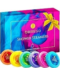 Aromatherapy Shower Steamers Gift Set, Six Fizzies - Uplifting, Relaxing, Stress Relief Scents for Women and Men - Self Care Home Spa Experience - Christmas Day Stocking Stuffers and Relaxation Gifts