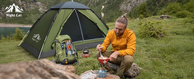 Night Cat Backpacking Tent for One 1 to 2 Persons Lightweight Waterproof Camping Hiking Tent for Adults Kids Scouts Easy Setup Single Layer 2.2x1.2m