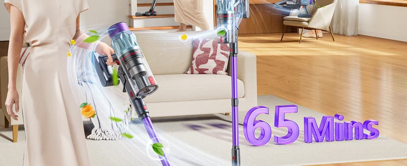 Cordless Vacuum Cleaner 65min/600W/50KPA Self-Standing Vacuum Cleaners for Home with 3.3Ft Hose & Auto Mode, Wall Mount Charging Stick Vacuums with Fragrance Dust-Scraper for Hardwood Floor/Car/Pet