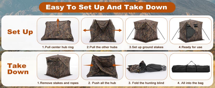 OLIXIS 270°See Through Hunting Blind, 2-3 Person Pop Up Camouflage Tent with Carrying Bag, Portable Hunting Tent with Accessory Bag
