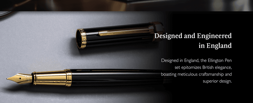 Ellington Pens Luxury Fountain Pen Set - Fountain Pen For Writing - Smooth Medium Nib - Includes Refillable Ink Converter, 3 Ink Cartridges, Gift Box - Calligraphy, Journaling, Sketching (The Stealth)