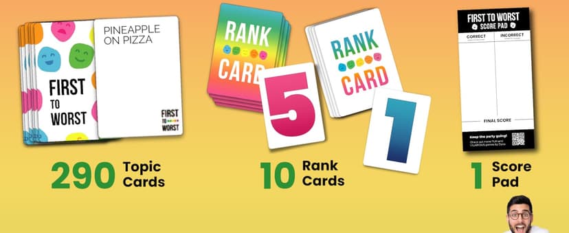 FIRST TO WORST Party Game – The Card Game About How Your Friends and Family Rank Things | Funny Ranking & Guessing Board Game for Friends & Family, Game Nights, Parties & Fun Gift Ideas