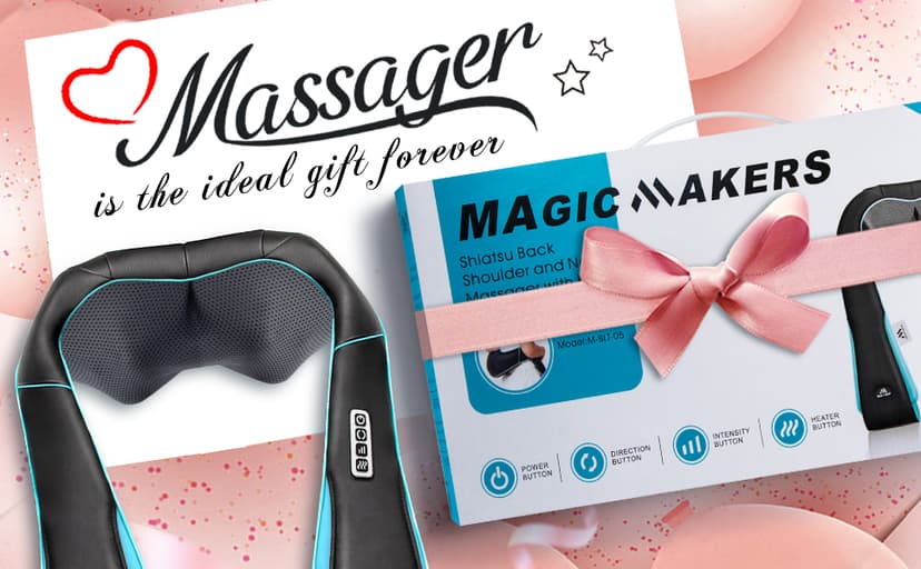 MagicMakers Electric Shiatsu Neck Massager with Heat - Pain Relief for Back, Shoulders & Feet - Gift for Men, Women, Mom & Dad - From Daughter or Son - Ideal for Christmas, Mother's Day & Father's Day