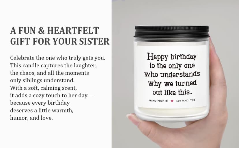 Sister Birthday Gifts from Sisters, Sisters Gift from Sister Brother, Birthday Gifts for Sister Adult, Big Sister Gift, Best Friend Bday Presents for Women, Sister Bday Candle 7oz B0F66H9ZG8