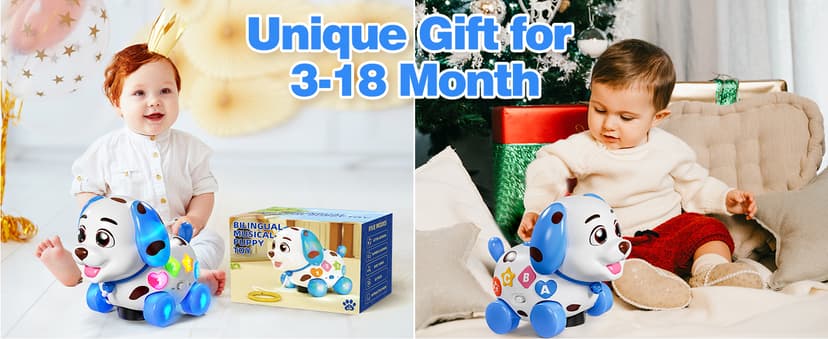 HumorPlay Musical Puppy Baby Toy 6-12-18 Month, Crawling & Walking Toys for 1 Year Old Boy Girl Gifts, Birthday Gift for 1 Year Old Boy Toy, Bilingual Infant Present for 6 7 8 9 10 Month B0DLFV6YPR
