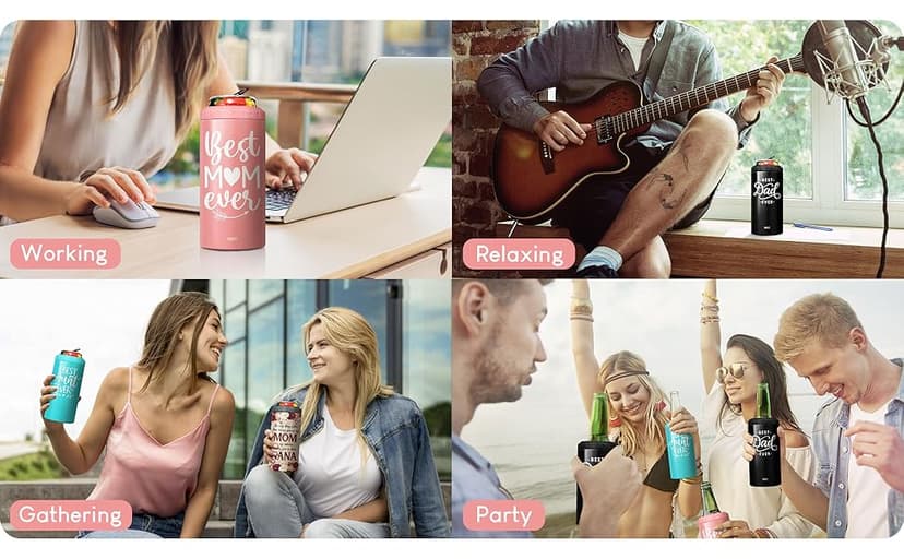 SANDJEST 4-in-1 Best Dad Ever Tumbler Gifts for Dad from Daughter Son - 12oz Dad Can Cooler Tumblers Travel Mug Cup - Stainless Steel Insulated Cans Coozie Christmas, Birthday, Father's Day Gift