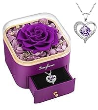 Beferr Gifts for Women Mom Galaxy Rose Glass Crystal Flowers with Heart-Shaped Base Eternal Roses Forever Flowers Mother's Birthday Gifts for Grandma Daughters Wife Sister Kids