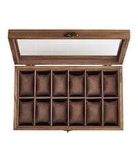SONGMICS Watch Box, 12-Slot Watch Case Organizer with Large Glass Lid, 2 Layers, Removable Pillows, Metal Lock, Gift for Loved Ones, Black Synthetic Leather, Black Lining UJWB012B03