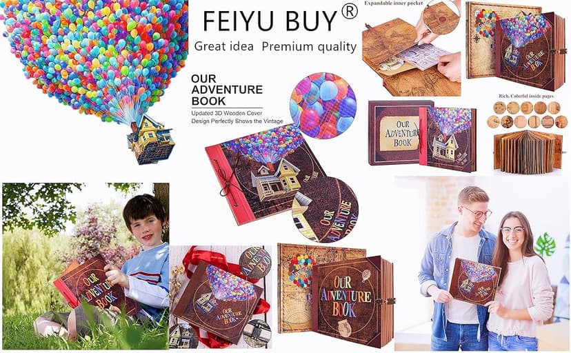 Our Adventure Book Travel Diary Photo Book,Scrapbook, Photo Album,Retro Style Travel Souvenir, Vintage Guestbook DIY Anniversary Wedding Travel Writing Baby Friend Gift, Heartfelt Present(Ball)