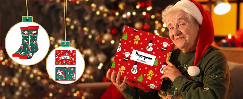 HAPPYPOP Christmas Gifts Holiday Socks for Men Women - Secret Santa Gifts, Xmas Stocking Stuffers, Santa Green Socks