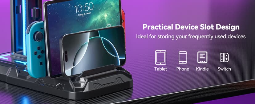 KDD Headset Stand with Charging Station - Detachable Controller Holder with 9 Light Modes - Rotatable Headphone Hanger with USB A&C Charger Ports - Earphone Hook for PC Gaming Accessories Storage B0DGGH8KN1