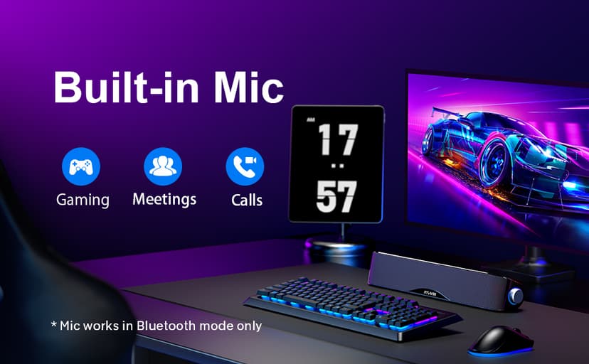 Nylavee Computer Speakers, Hi-Fi Stereo Computer Sound Bar with Bluetooth & 3.5mm Aux, USB/USB-C Powered for Desktop PC, Laptop & Monitor, Built-in Mic and Headphone Jack