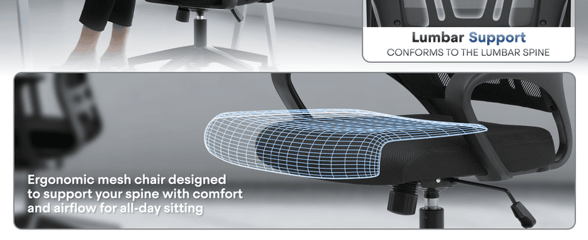 Ergonomic Office Chair - 330Lbs, Breathable Mesh Computer Desk Chair with Lumbar Support & Armrest, Rolling Swivel Adjustable Tilt Lock for Home Office/Gaming, Bedroom Study