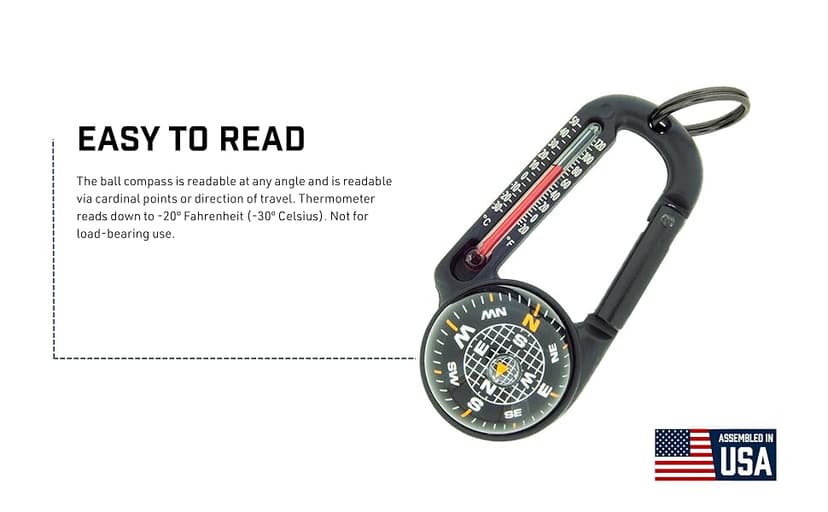 Sun Company TempaComp - Ball Compass and Thermometer Carabiner | Hiking, Backpacking, and Camping Accessory | Clip On to Pack, Parka, or Jacket