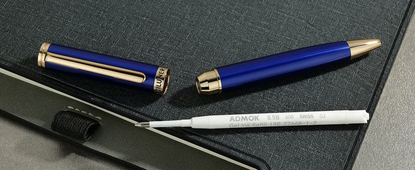BEILUNER Blue Lacquer Gel Pen - Stunning Luxury Pen with 24K Gold Finish, ADMOK Black Refill, Executive Gift Set for Family & Friends, Writing, Fancy, Office, Retractable Pens
