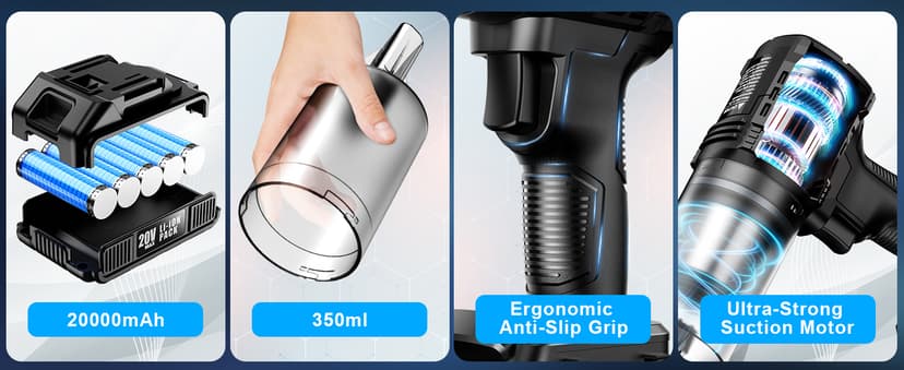 Handheld Vacuum Cleaner Cordless- 35000PA Strong Suction for Car & Home, Car Vacuum Portable Rechargeable Lightweight for Pet Hair with HEPA Filter, Quick Clean in Office/Desk/Couch (Black)