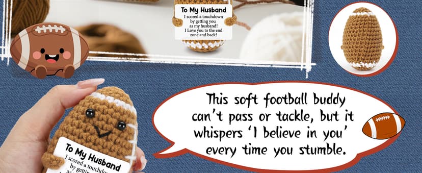 Birthday Gifts for Husband from Wife, Christmas Handmade Inspirational Crochet Football Gift for Him, Cool Wedding Anniversary Present for Husband, Cute Emotional Home Decor for Couple, Hubby, Spouse