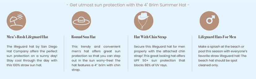 San Diego Hat Co. San Diego Hat Company Women's Rush Straw Lifeguard Hat with Fabric Band