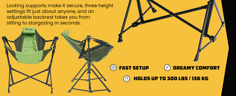 Wise Owl Outfitters Hammock Chair for Adults – Comfortable Portable Folding Rocking Camping Chair with Carry Bag – Great for Lawn, Campsite & Outdoors