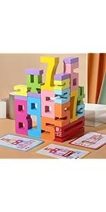64 Pcs Stacking Tower Game with 22 Cards, Giant Tumble Balance Game for Kids, Family Games for Kids and Adults, Easter Gifts for Teen Boys & Girls, Party Board Game for Kids 6-12 & Adults