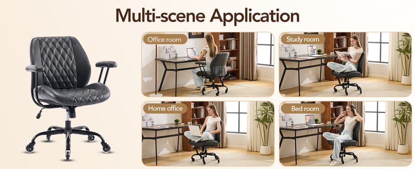 YFO Home Office Desk Chair Office Rubber Casters Ergonomic Computer Chair with Lumbar Support Adjustable Height Rolling Swivel Executive Task Armrests Chair, Black PU