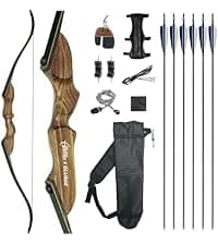 Black Hunter Recurve Bow and Arrow Set, GLURAK 60'' Wooden Takedown Recurve Bows Package, Archery Bow Kit for Target Practice and Hunting, Right Hand, 25-50 Lbs