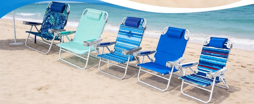 SUNNYFEEL Extra Wide Low Beach Chair 5 Position Lay Flat 500 LBS Heavy Duty, XL Oversized Portable Folding Camping Chairs with Cup Holder for Outdoor/Trip, Lightweight Backpack Beach Chair for Adults
