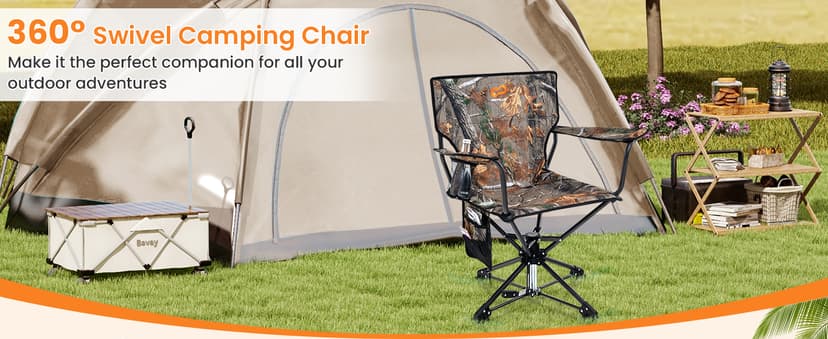 Goplus 360° Swivel Hunting Chair, Folding Hunting Blind Chair for Adults with Cup Holder & Carrying Bag, Lightweight Portable Camping Chairs for Lawn Fishing Picnic Beach Outdoor
