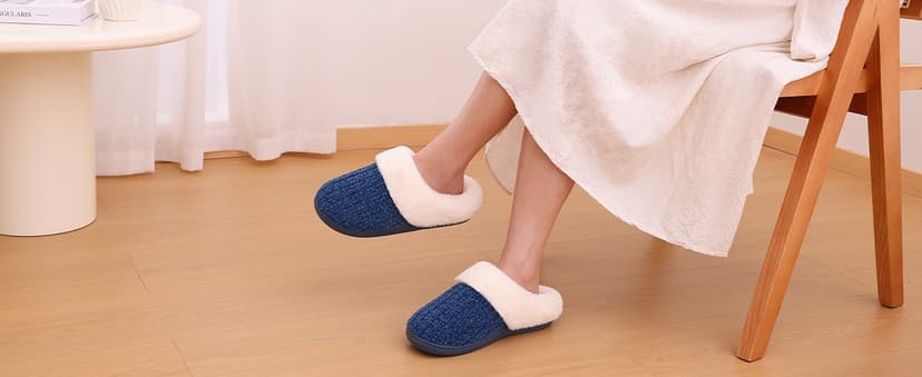 Evshine Warm Knit House Slippers for Women Comfy Wool-Like Lined Chenille Slippers with Memory Foam and Indoor Outdoor Soles