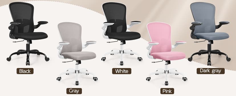FelixKing Office Desk Chairs, Ergonomic PC Desk Chair with Wheels, Adjustable Lumbar Support and Height, Swivel Computer Chair with Flip-up Armrests, Ergo Mesh Backrest for Working (Black)