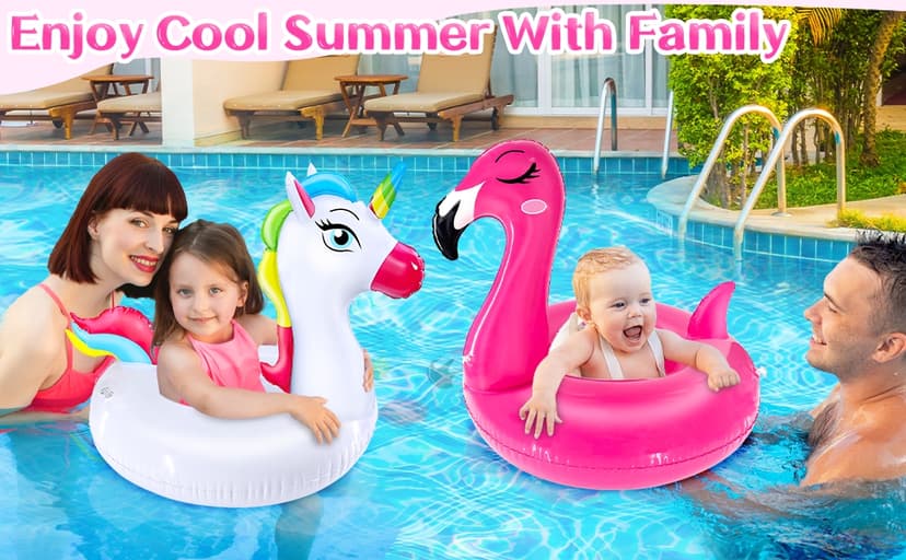 2 Pack Pool Floats for Kids Unicorn Flamingo Swim Ring Kids Pool Floaties Inflatable Swimming Pool Raft Party Water Toys for Age 2-5 Year Toddlers Girls Boys Summer Beach Float