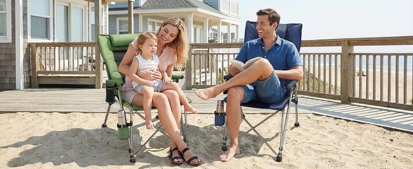 Folding Camping Chair with Cup Holder and Storage Bag, Heavy Duty Support 400 LBS, Oversized Collapsible Portable Adjustable Back Support Camping Chair for Outdoor Lawn Patio Balcony