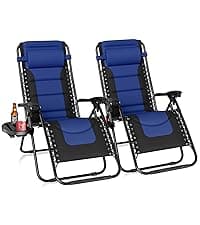 Sophia & William Oversized Zero Gravity Chair Set of 2 Padded, Folding Lounge Chair with Wide Armrest and Cup Holder, Support 400 LBS, Aqua Blue
