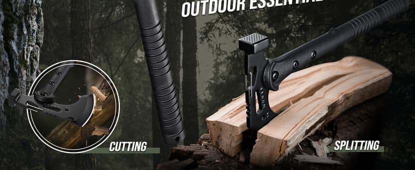 Freelander Camping Axe with Sheath, Sharp Tactical Hatchet Axe with Clip and Bottle Opener, Multi-Functional Hammer Tactical Tomahawk, Survival Tomahawk Axe for Camping (Black, 15 Inch)
