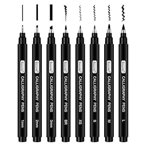 Brusarth Calligraphy Pens,8 Size Calligraphy Pens for Writing,Brush Pens Calligraphy Set for Beginners, Hand Lettering Pens