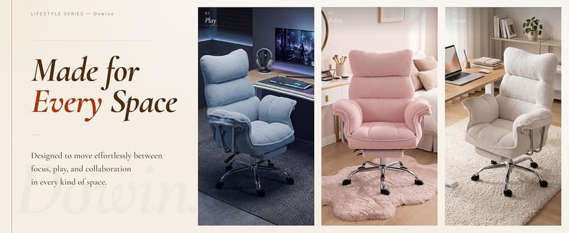 Dowinx Big and Tall Office Chair, Ergonomic Desk Chair with Thick Cushion, Wide Seat & Armrests Computer Gaming Chair,High Back Reclining Teddy Fleece Criss Cross Chair with Foot Rest, Gray