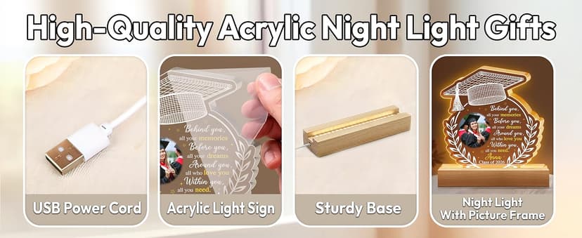 Hyturtle Personalized Graduation Night Light - Custom Photo Light Up Acrylic Plaque Lamp for Women - Inspirational Senior 2026 Graduation Gifts Her Him - College Grad Gifts - Graduation Gifts B0F291WN3G