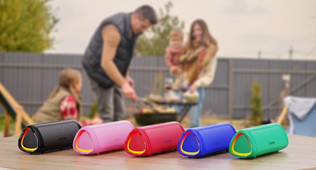 Bluetooth Speaker with HD Sound, Portable Wireless, IPX5 Waterproof, Up to 20H Playtime, TWS Pairing, BT5.3, for Home/Party/Outdoor/Beach, Stocking Stuffers, White Elephant Gifts for Adults (Black)