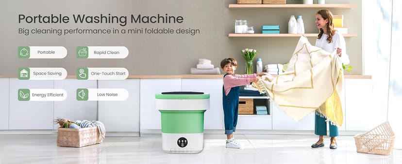 Portable Washing Machine - 16L Mini Foldable Washer with Spin Basket, Deep Cleaning for Small Clothes & 3 Cleaning Modes, Collapsible Laundry for Apartment, Dorm, Hotel, RV and Travel (Green)