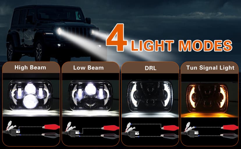 YUGUANG 5x7 7x6 LED Headlights, H6054 LED Headlights Hi/Low Beam DRL Amber Turn Signal DOT Approved Compatible with Wrangler YJ XJ Cherokee Truck Van, 2PCS