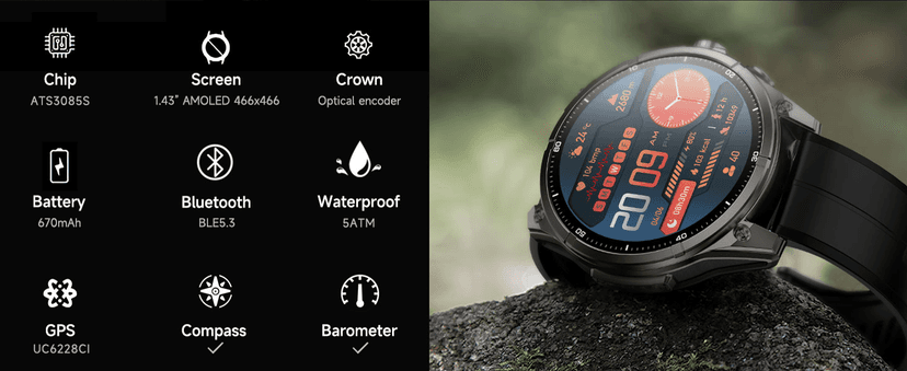 afoloery GPS Running Watch and Outdoor Smartwatch, AMOLED Display, Built-in LED Flashlight,Multisport GPS Smartwatch,5ATM Waterproof,Fitness Tracker up to 15 Days of Battery